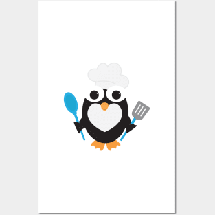 Penguin Chef Cooking with Chef Hat Posters and Art